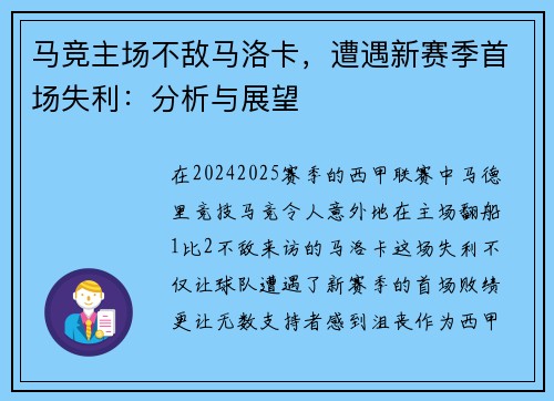 马竞主场不敌马洛卡，遭遇新赛季首场失利：分析与展望