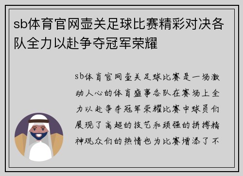 sb体育官网壶关足球比赛精彩对决各队全力以赴争夺冠军荣耀